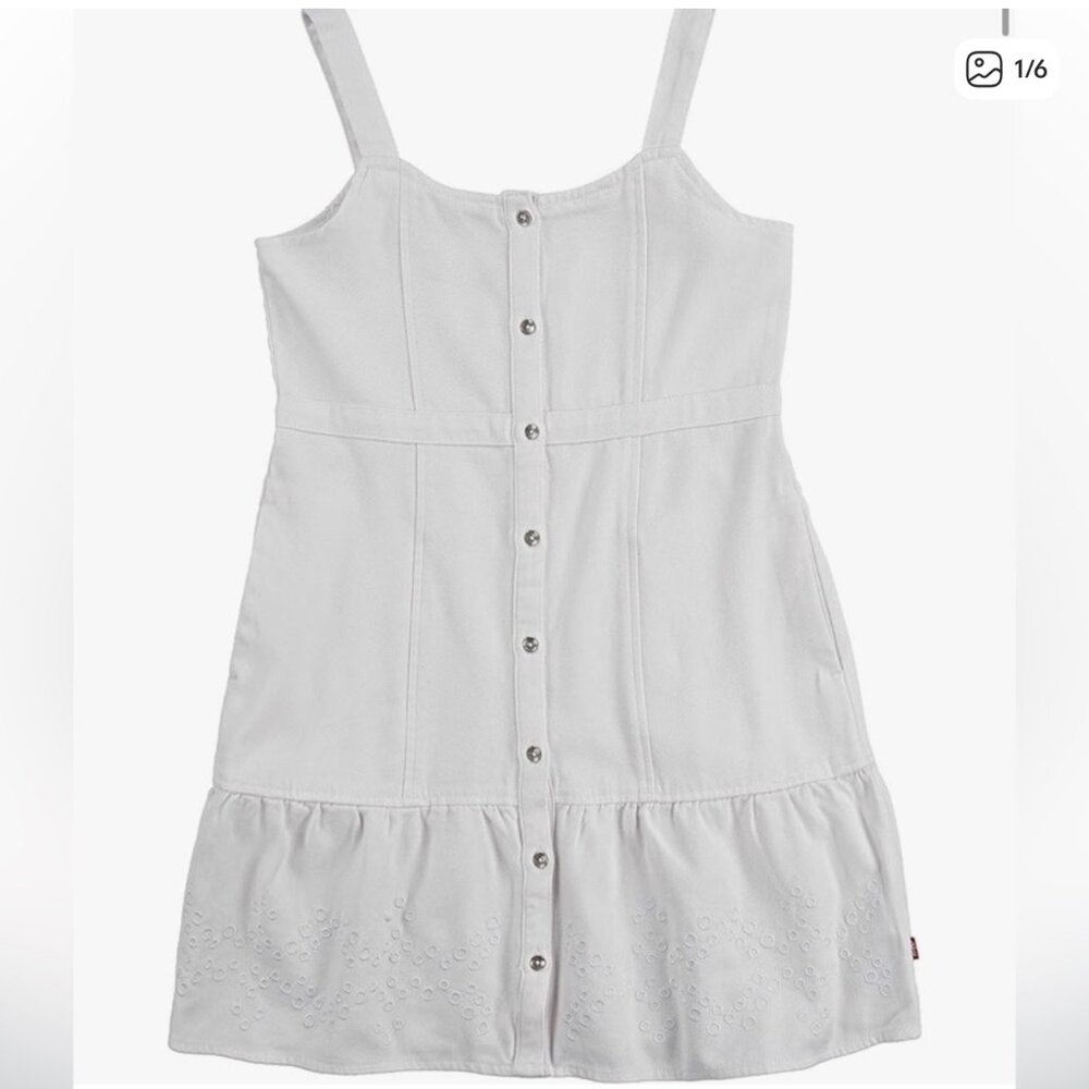 Levi Strauss Youth Girls White Eyelet Sleevelesss Button Up Dress Size XL
